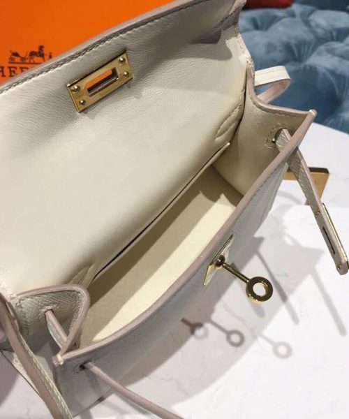 1:1 Replica Hermes Mini Kelly White For Women Gold Toned Hardware 7.5in/19cm