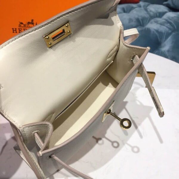 1:1 Replica Hermes Mini Kelly White For Women Gold Toned Hardware 7.5in/19cm