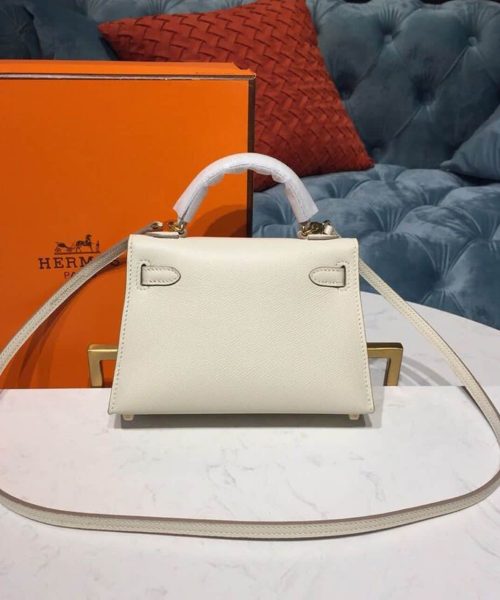 1:1 Replica Hermes Mini Kelly White For Women Gold Toned Hardware 7.5in/19cm