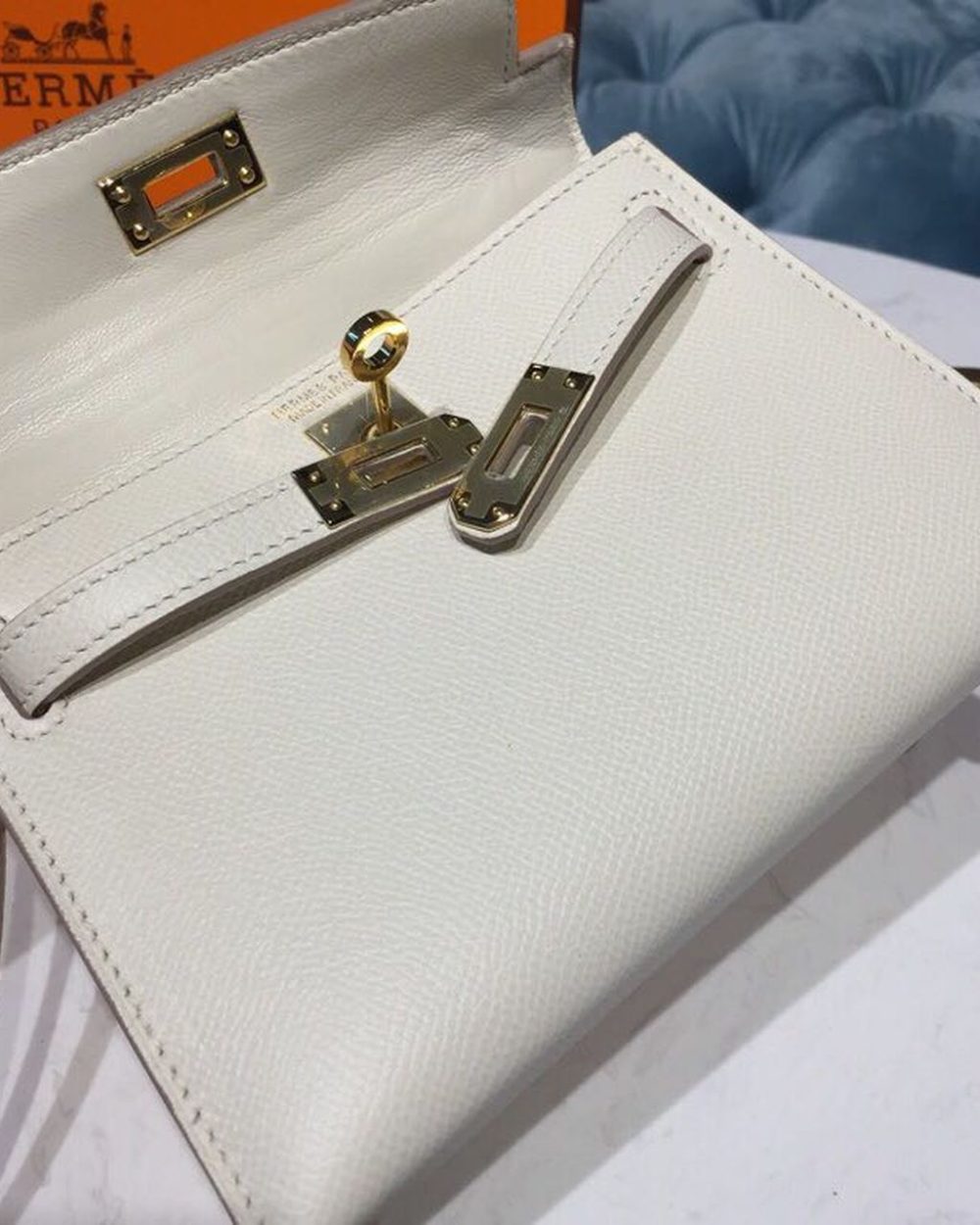 1:1 Replica Hermes Mini Kelly White For Women Gold Toned Hardware 7.5in/19cm