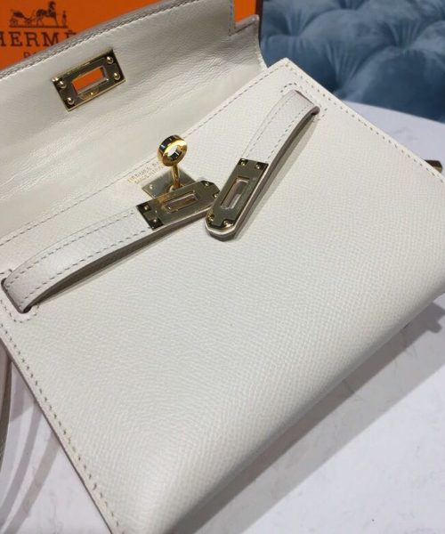 1:1 Replica Hermes Mini Kelly White For Women Gold Toned Hardware 7.5in/19cm
