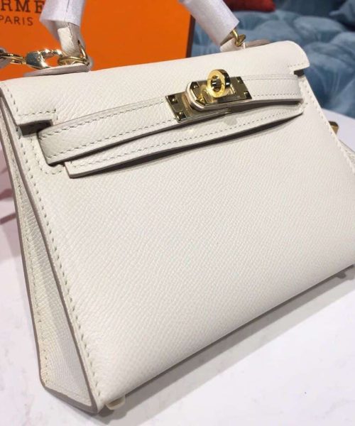 1:1 Replica Hermes Mini Kelly White For Women Gold Toned Hardware 7.5in/19cm
