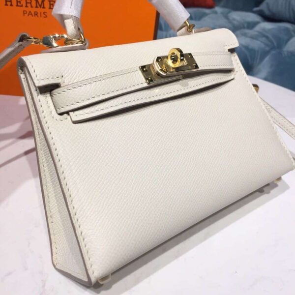 1:1 Replica Hermes Mini Kelly White For Women Gold Toned Hardware 7.5in/19cm