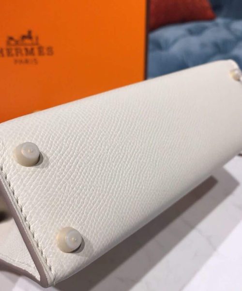 1:1 Replica Hermes Mini Kelly White For Women Gold Toned Hardware 7.5in/19cm
