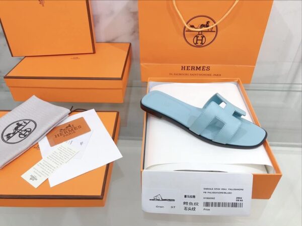 Hermes Oran Sandal Light Blue For Women, Women's Shoes H202230Z