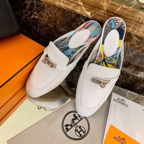 Hermes Oz Mule White For Women, Women's Shoes H201075Z