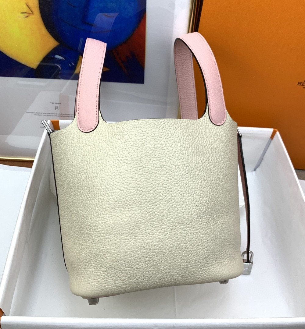 1:1 Replica Hermes Picotin Lock 18 Bag Beige/Pink With Silver-Toned Hardware For Women, Women's Handbags 7.1in/18cm