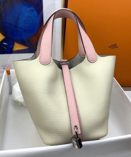 1:1 Replica Hermes Picotin Lock 18 Bag Beige/Pink With Silver-Toned Hardware For Women, Women's Handbags 7.1in/18cm