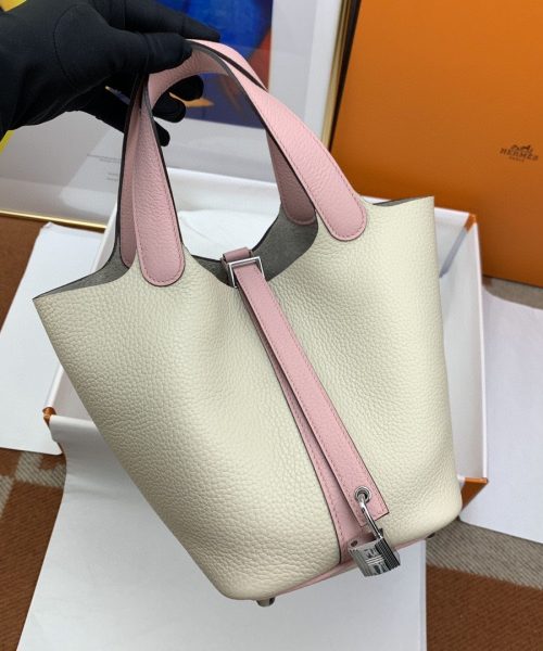 1:1 Replica Hermes Picotin Lock 18 Bag Beige/Pink With Silver-Toned Hardware For Women, Women's Handbags 7.1in/18cm