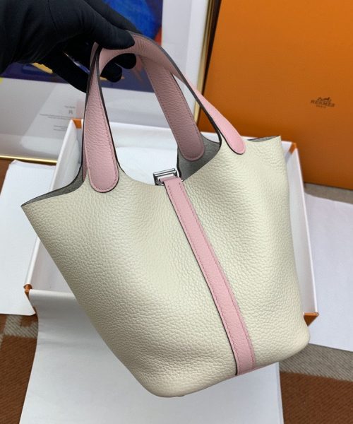 1:1 Replica Hermes Picotin Lock 18 Bag Beige/Pink With Silver-Toned Hardware For Women, Women's Handbags 7.1in/18cm