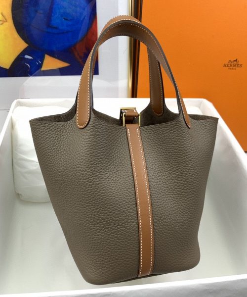 1:1 Replica Hermes Picotin Lock 18 Bag Etoupe/Brown With Gold-Toned Hardware For Women, Women's Handbags 7.1in/18cm