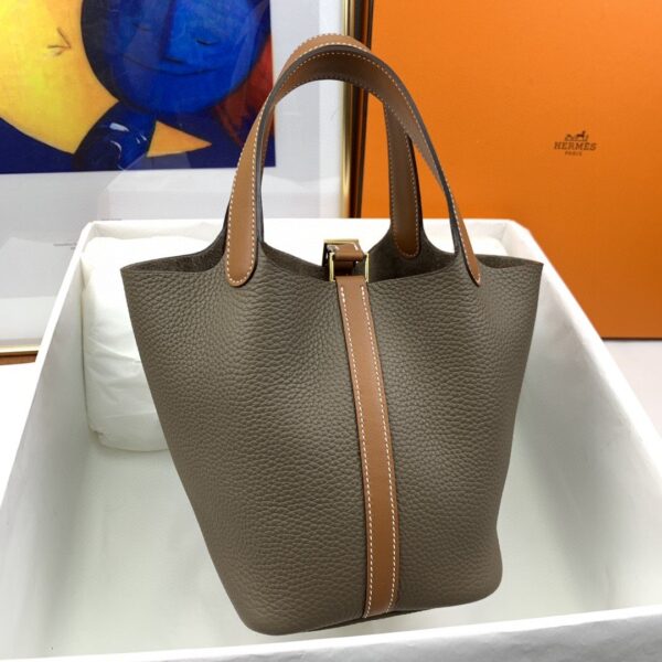 1:1 Replica Hermes Picotin Lock 18 Bag Etoupe/Brown With Gold-Toned Hardware For Women, Women's Handbags 7.1in/18cm