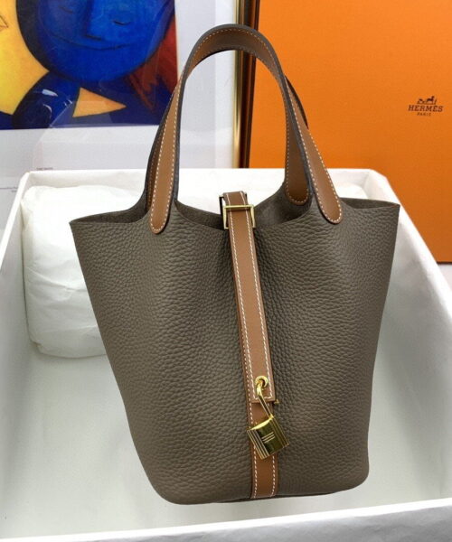 1:1 Replica Hermes Picotin Lock 18 Bag Etoupe/Brown With Gold-Toned Hardware For Women, Women's Handbags 7.1in/18cm