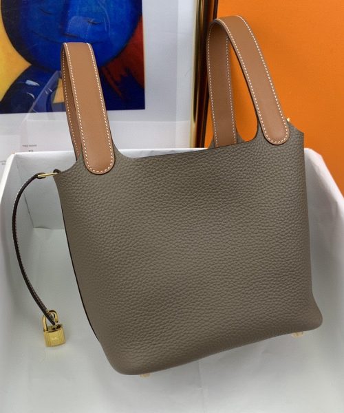 1:1 Replica Hermes Picotin Lock 18 Bag Etoupe/Brown With Gold-Toned Hardware For Women, Women's Handbags 7.1in/18cm