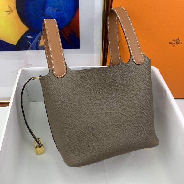 1:1 Replica Hermes Picotin Lock 18 Bag Etoupe/Brown With Gold-Toned Hardware For Women, Women's Handbags 7.1in/18cm