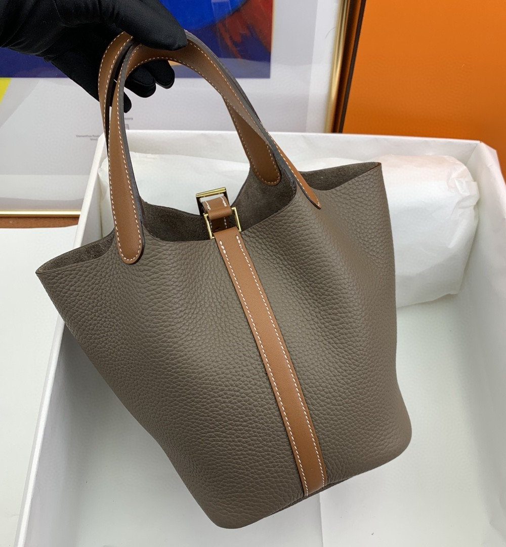 1:1 Replica Hermes Picotin Lock 18 Bag Etoupe/Brown With Gold-Toned Hardware For Women, Women's Handbags 7.1in/18cm