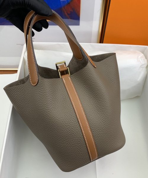 1:1 Replica Hermes Picotin Lock 18 Bag Etoupe/Brown With Gold-Toned Hardware For Women, Women's Handbags 7.1in/18cm