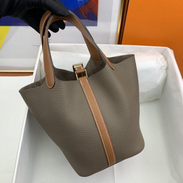 1:1 Replica Hermes Picotin Lock 18 Bag Etoupe/Brown With Gold-Toned Hardware For Women, Women's Handbags 7.1in/18cm