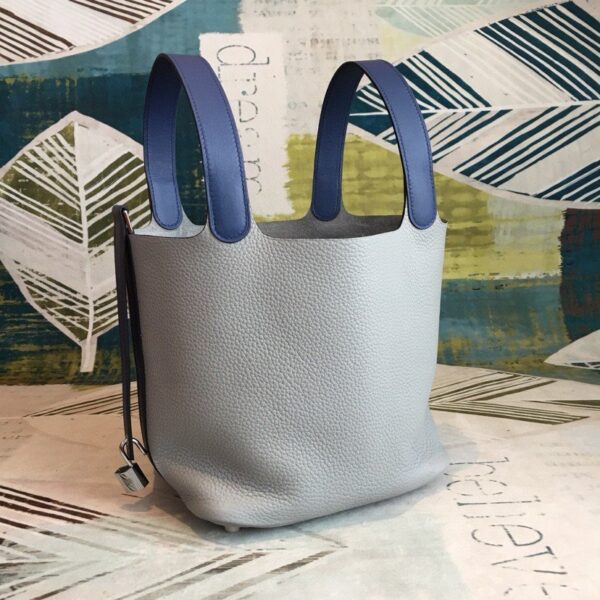 1:1 Replica Hermes Picotin Lock 18 Bag Grey/Navy Blue With Silver-Toned Hardware For Women, Women's Handbags 7.1in/18cm