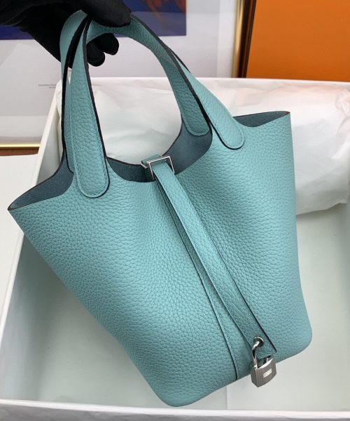 1:1 Replica Hermes Picotin Lock 18 Bag Light Blue With Silver-Toned Hardware For Women, Women's Handbags 7.1in/18cm