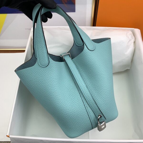 1:1 Replica Hermes Picotin Lock 18 Bag Light Blue With Silver-Toned Hardware For Women, Women's Handbags 7.1in/18cm