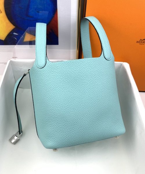 1:1 Replica Hermes Picotin Lock 18 Bag Light Blue With Silver-Toned Hardware For Women, Women's Handbags 7.1in/18cm