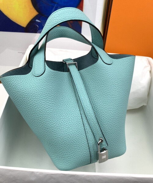 1:1 Replica Hermes Picotin Lock 18 Bag Light Blue With Silver-Toned Hardware For Women, Women's Handbags 7.1in/18cm