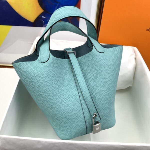1:1 Replica Hermes Picotin Lock 18 Bag Light Blue With Silver-Toned Hardware For Women, Women's Handbags 7.1in/18cm
