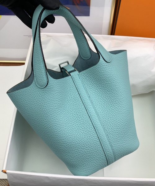 1:1 Replica Hermes Picotin Lock 18 Bag Light Blue With Silver-Toned Hardware For Women, Women's Handbags 7.1in/18cm