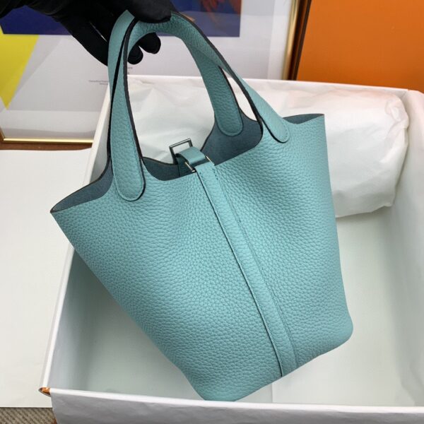1:1 Replica Hermes Picotin Lock 18 Bag Light Blue With Silver-Toned Hardware For Women, Women's Handbags 7.1in/18cm