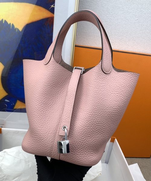 1:1 Replica Hermes Picotin Lock 18 Bag Light Pink With Silver-Toned Hardware For Women, Women's Handbags 7.1in/18cm