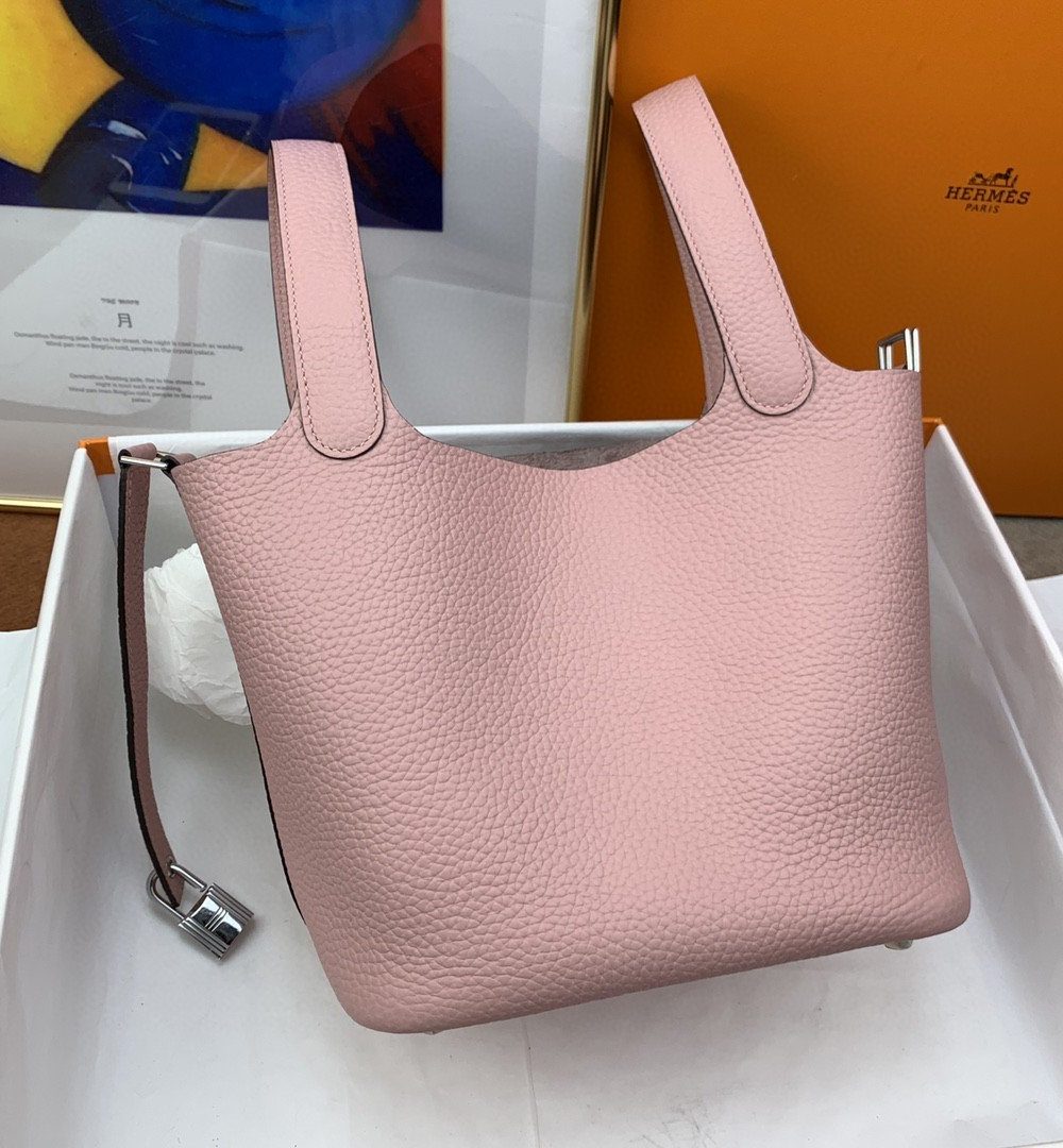 1:1 Replica Hermes Picotin Lock 18 Bag Light Pink With Silver-Toned Hardware For Women, Women's Handbags 7.1in/18cm