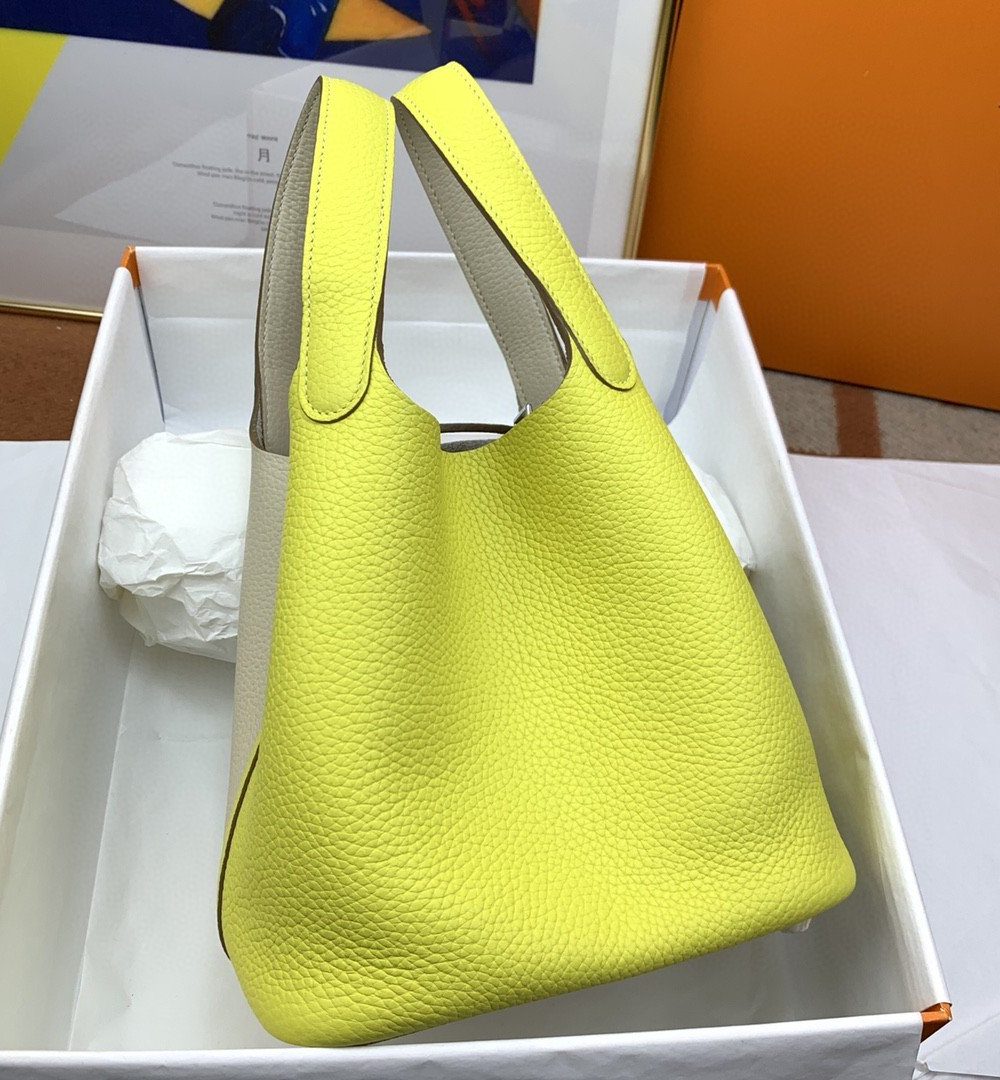 1:1 Replica Hermes Picotin Lock 18 Bag White/Yellow With Silver-Toned Hardware For Women, Women's Handbags 7.1in/18cm