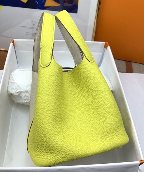 1:1 Replica Hermes Picotin Lock 18 Bag White/Yellow With Silver-Toned Hardware For Women, Women's Handbags 7.1in/18cm