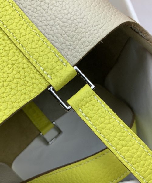 1:1 Replica Hermes Picotin Lock 18 Bag White/Yellow With Silver-Toned Hardware For Women, Women's Handbags 7.1in/18cm