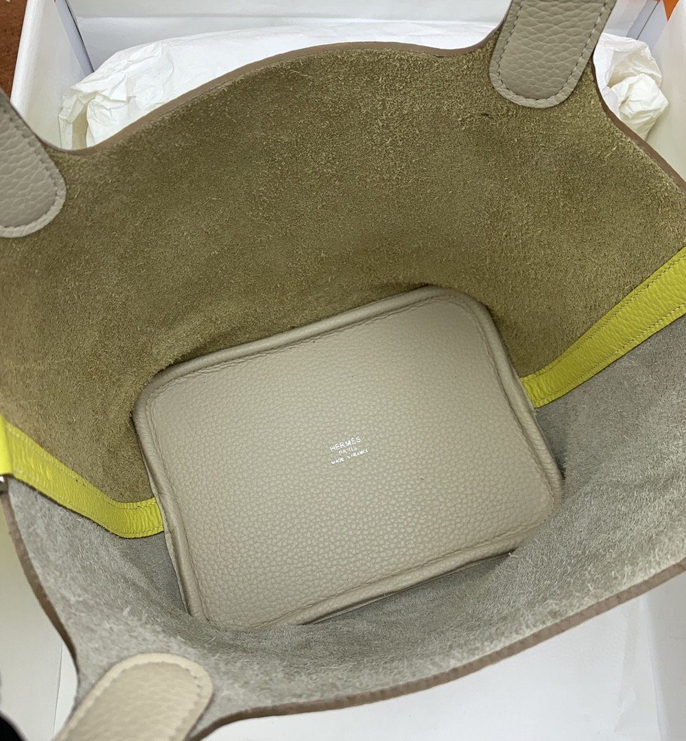 1:1 Replica Hermes Picotin Lock 18 Bag White/Yellow With Silver-Toned Hardware For Women, Women's Handbags 7.1in/18cm