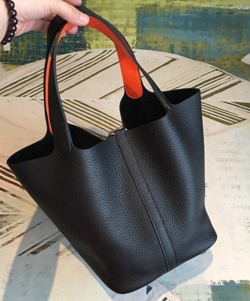 1:1 Replica Hermes Picotin Lock 18 Black Clemence Palladium Hardware For Women 7.5in/19cm