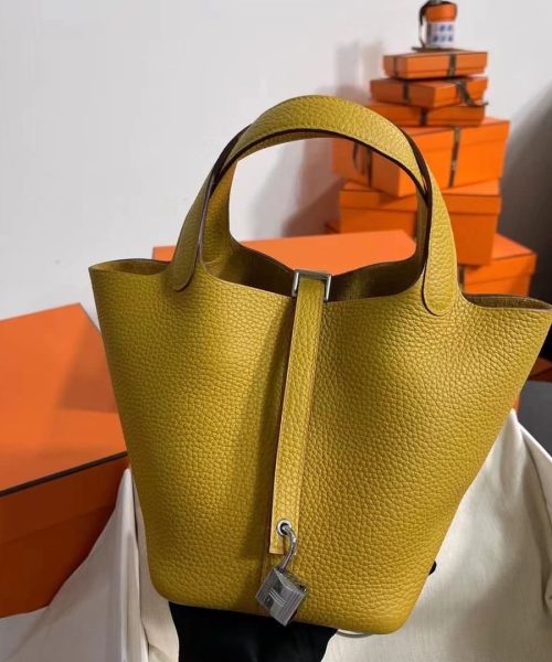 1:1 Replica Hermes Picotin Lock 18 Lime Clemence Yellow/Green/Red/Blue/Light Green/Light Purple/Pink For Women 19cm / 7.5in