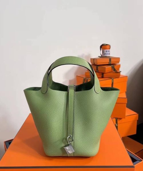 1:1 Replica Hermes Picotin Lock 18 Lime Clemence Yellow/Green/Red/Blue/Light Green/Light Purple/Pink For Women 19cm / 7.5in