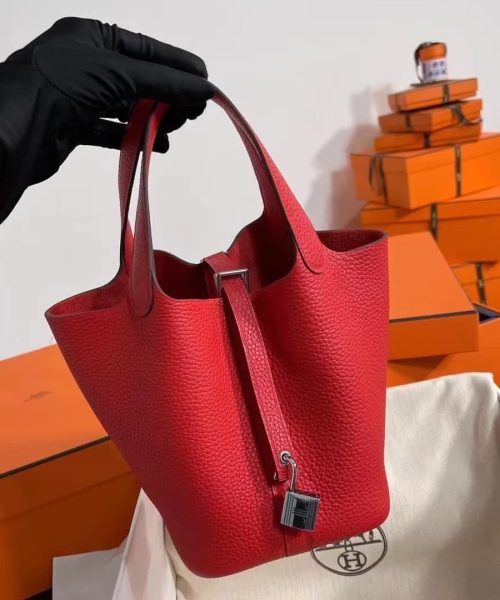 1:1 Replica Hermes Picotin Lock 18 Lime Clemence Yellow/Green/Red/Blue/Light Green/Light Purple/Pink For Women 19cm / 7.5in