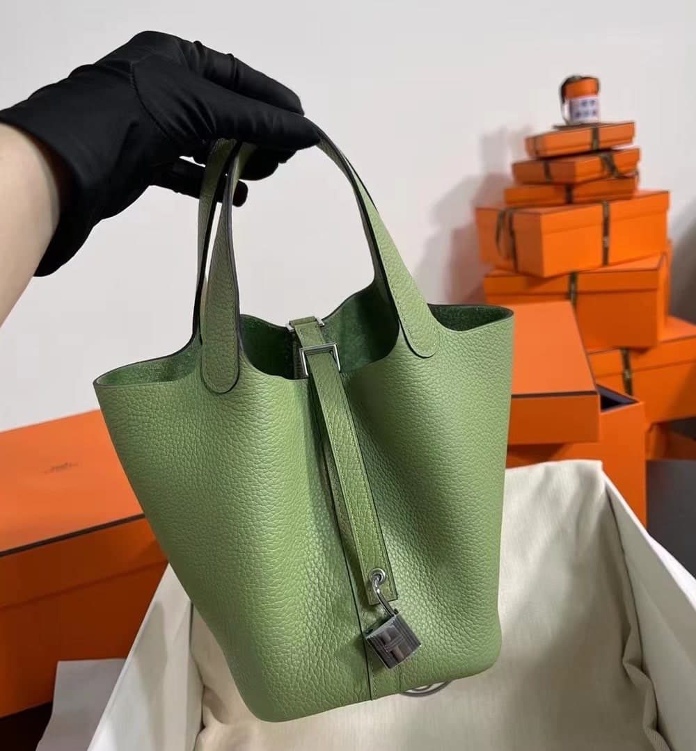 1:1 Replica Hermes Picotin Lock 18 Lime Clemence Yellow/Green/Red/Blue/Light Green/Light Purple/Pink For Women 19cm / 7.5in