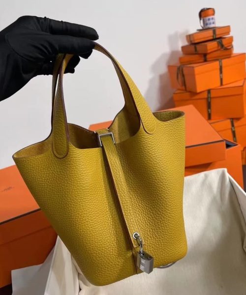 1:1 Replica Hermes Picotin Lock 18 Lime Clemence Yellow/Green/Red/Blue/Light Green/Light Purple/Pink For Women 19cm / 7.5in