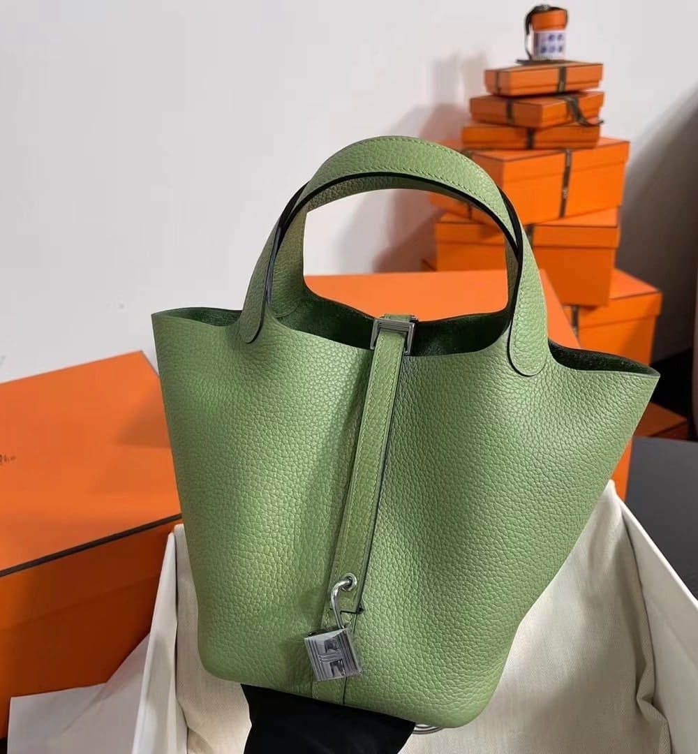 1:1 Replica Hermes Picotin Lock 18 Lime Clemence Yellow/Green/Red/Blue/Light Green/Light Purple/Pink For Women 19cm / 7.5in