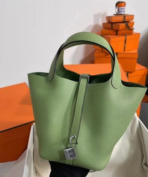 1:1 Replica Hermes Picotin Lock 18 Lime Clemence Yellow/Green/Red/Blue/Light Green/Light Purple/Pink For Women 19cm / 7.5in