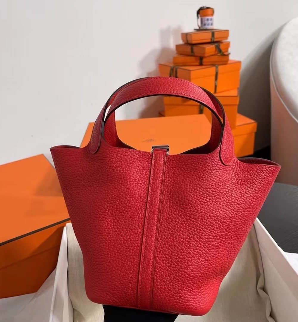 1:1 Replica Hermes Picotin Lock 18 Lime Clemence Yellow/Green/Red/Blue/Light Green/Light Purple/Pink For Women 19cm / 7.5in