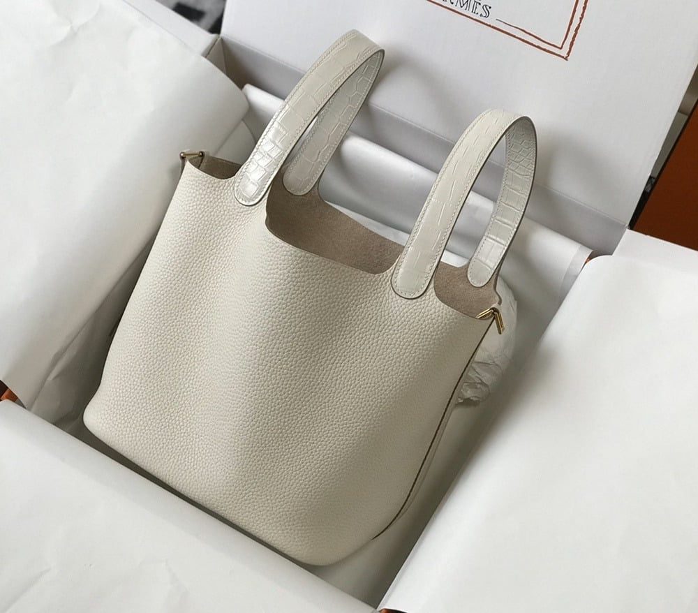 1:1 Replica Hermes Picotin Lock 18 White Bag With Gold-Toned Hardware For Women, Women's Handbags 7.1in/18cm