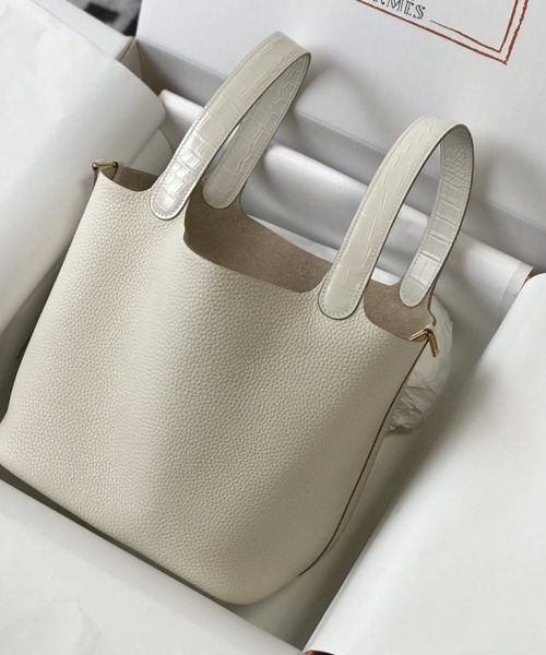 1:1 Replica Hermes Picotin Lock 18 White Bag With Gold-Toned Hardware For Women, Women's Handbags 7.1in/18cm
