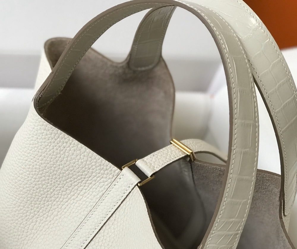 1:1 Replica Hermes Picotin Lock 18 White Bag With Gold-Toned Hardware For Women, Women's Handbags 7.1in/18cm