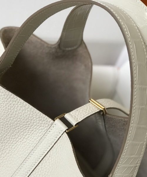 1:1 Replica Hermes Picotin Lock 18 White Bag With Gold-Toned Hardware For Women, Women's Handbags 7.1in/18cm