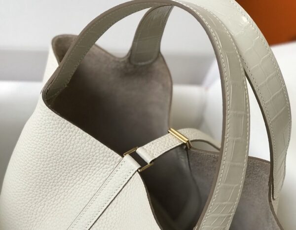 1:1 Replica Hermes Picotin Lock 18 White Bag With Gold-Toned Hardware For Women, Women's Handbags 7.1in/18cm
